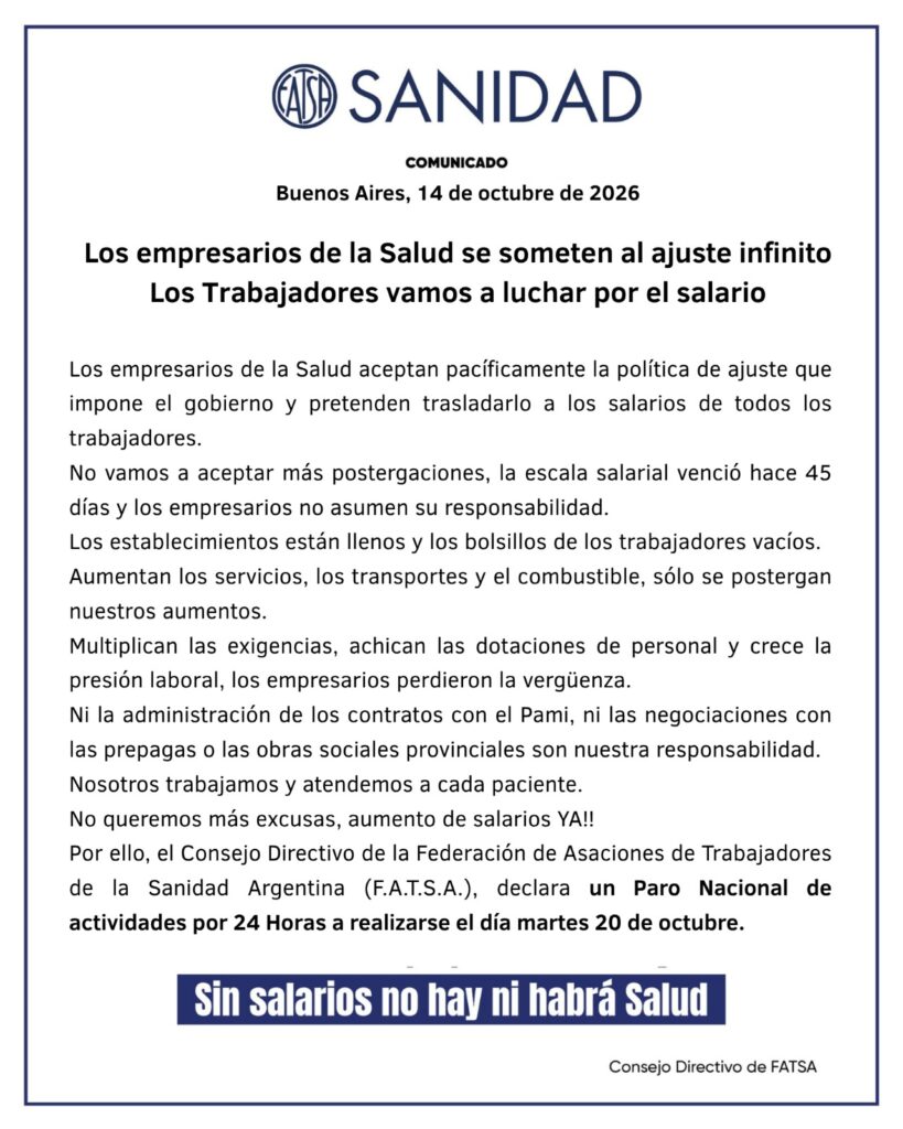 Comunicado FATSA 14 de octubre de 2026